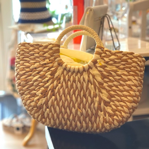 Handbags - RAFFIA SUMMER PICNIC BASKET STYLE BAG WOVEN CREAM